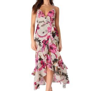 Lulus Dress Lovely Ways Floral Print Ruffled Midi Dress Size M